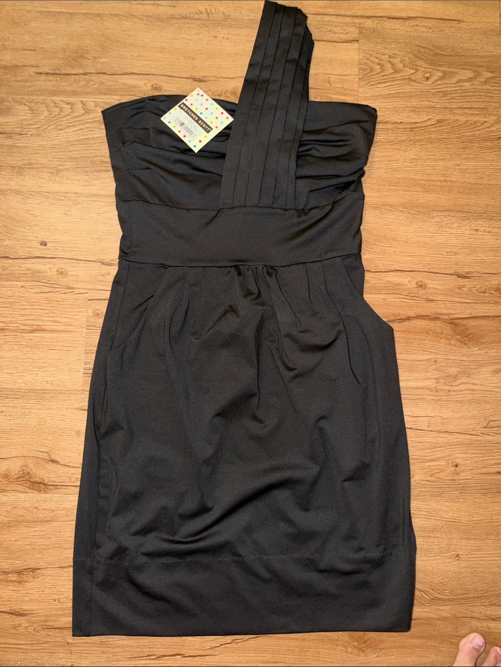 GRETCHEN SCOTT One-Shoulder Black Cocktail Dress SZ SM NEW W/TAGS